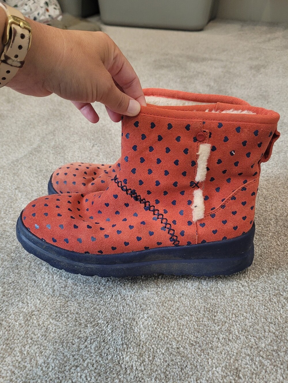 Ugg Womens I Love Ugg Red With Hearts Fur Lined Boots Size 7